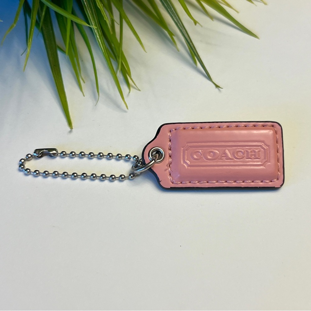 Large 2”  COACH 
Pink Leather Hanging Tag Keychain FOB Bag Charm